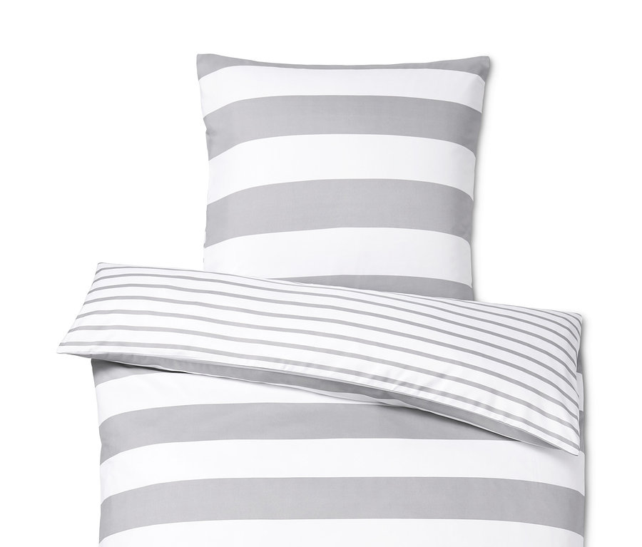 Grau gestreifte Microfaser-Bettwäsche: eine Übergröße und drei Normalgrößen.