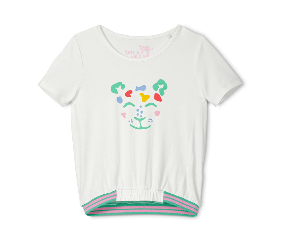 Weißes T-Shirt in Schlupfform mit farbenfrohem Löwengesicht-Aufdruck.