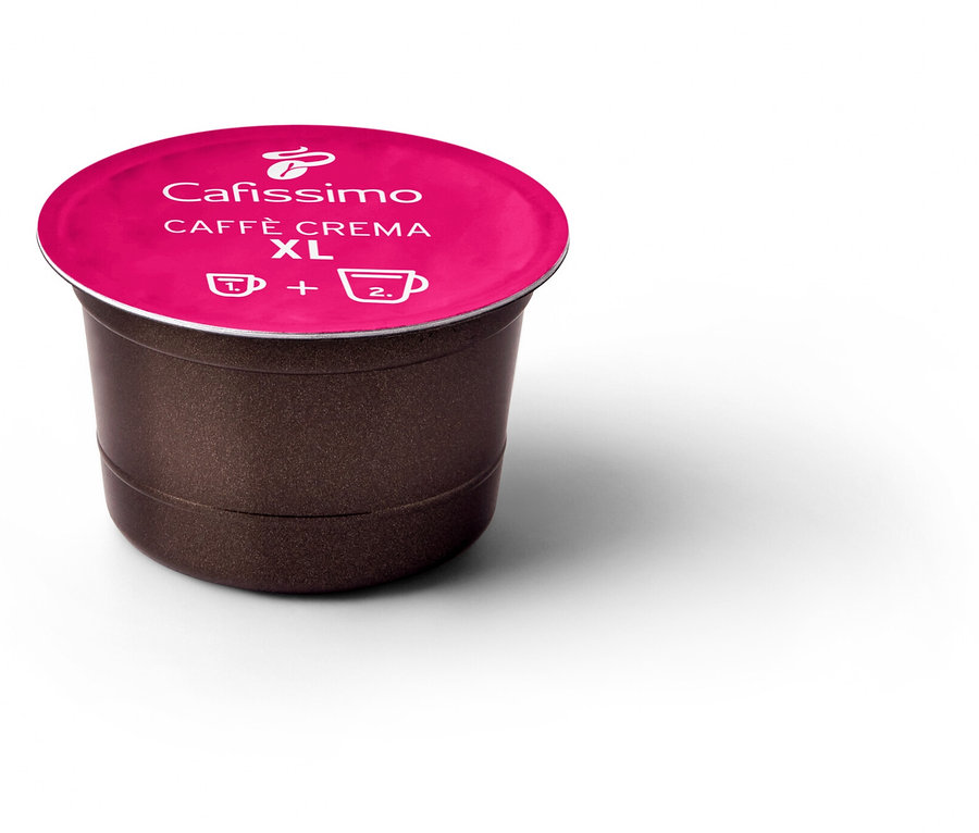 Eine einzelne Caffè Crema Wake Up XL Kapsel mit pinkem Deckel.