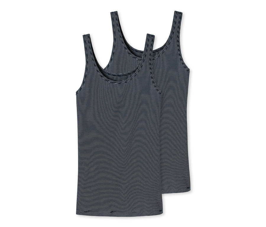Zwei dunkelblaue, gestreifte SCHIESSER Trägertops mit Modal, 2 Stk.