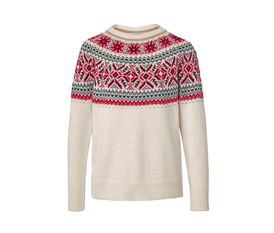 Detailaufnahme eines Norweger-Strickpullovers.