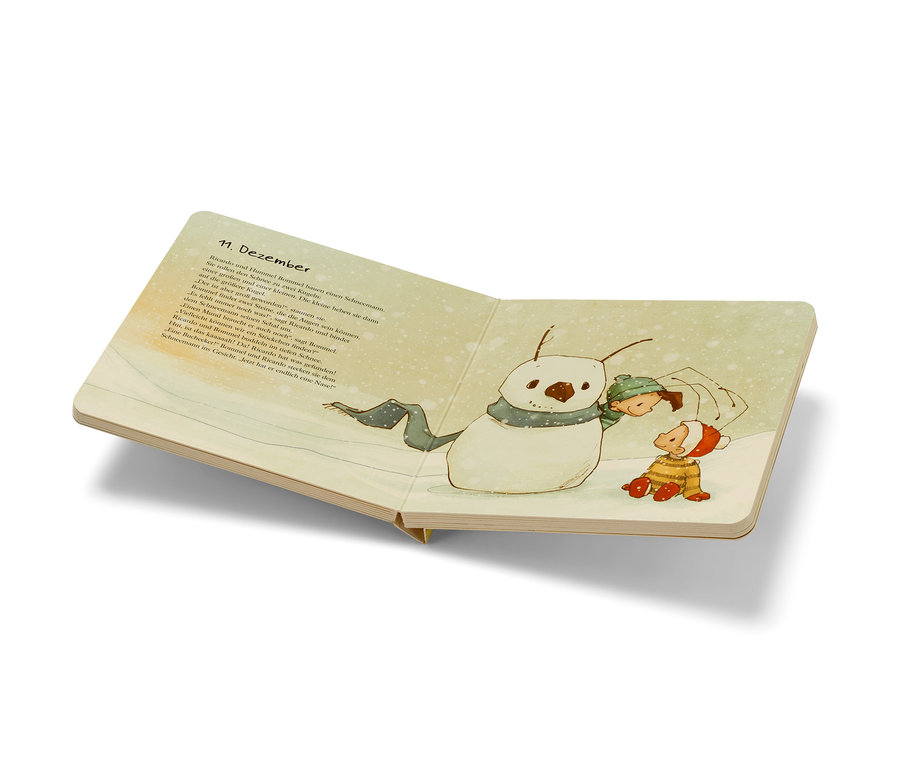 Illustration aus dem Buch »Die Baby-Hummel Bommel ‒ Advent, Advent« zeigt Kinder, die einen Schneemann bauen.