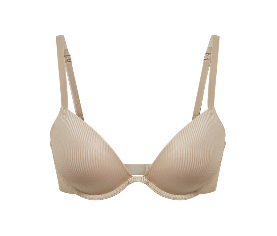 Beiger Vario-Push-up-BH mit vertikalen Streifen.