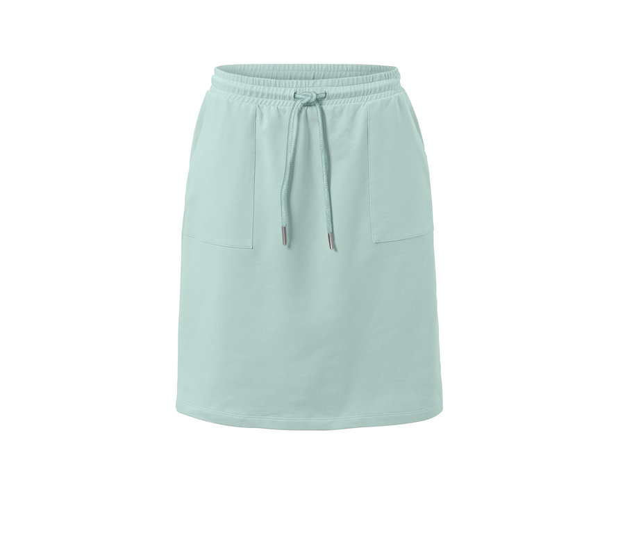 Mintfarbener Sweatrock mit Kordelzug.