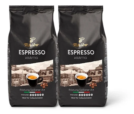 Zwei Packungen Tchibo Espresso Kräftig - 2x 1 kg Ganze Bohne.