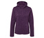 Lila Fleecejacke mit Kapuze und Reißverschluss.