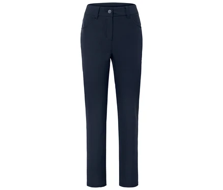 Dunkelblaue Hose mit Knopf und Taschen.
