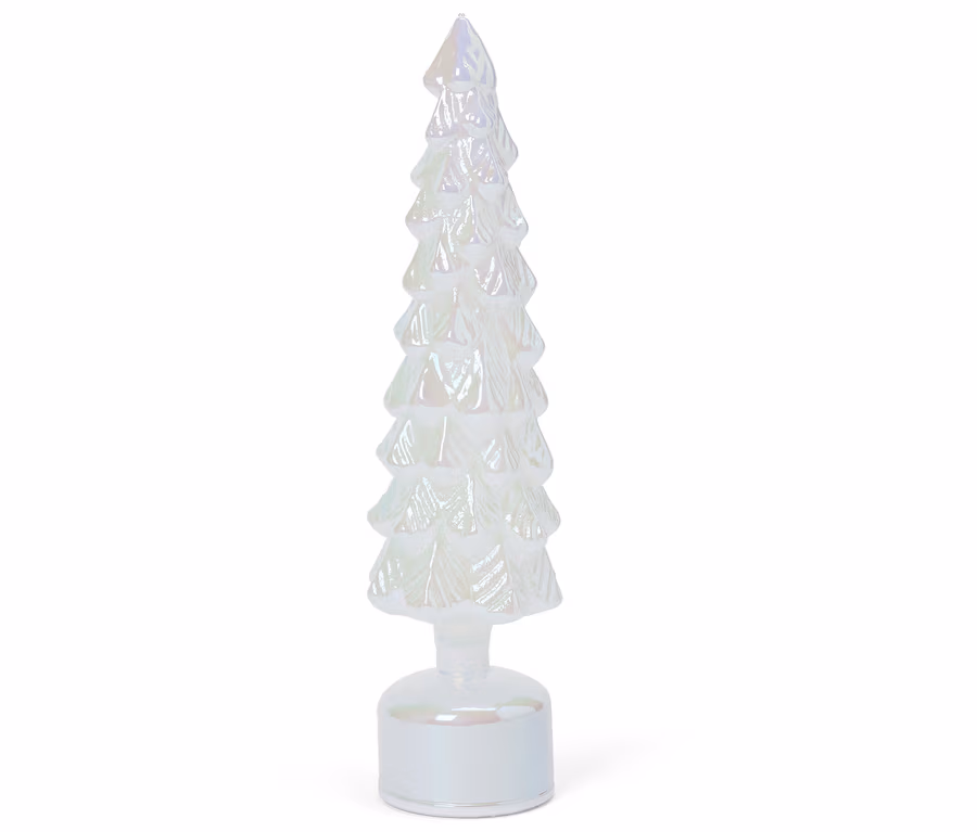 Dekorativer Weihnachtsbaum aus Glas, weiß.
