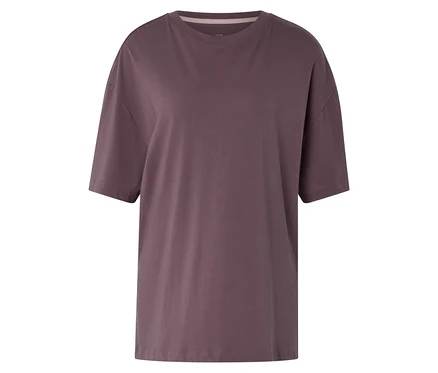 Mauvefarbenes Sportshirt mit kurzen Ärmeln und Rundhalsausschnitt in lockerer Passform.