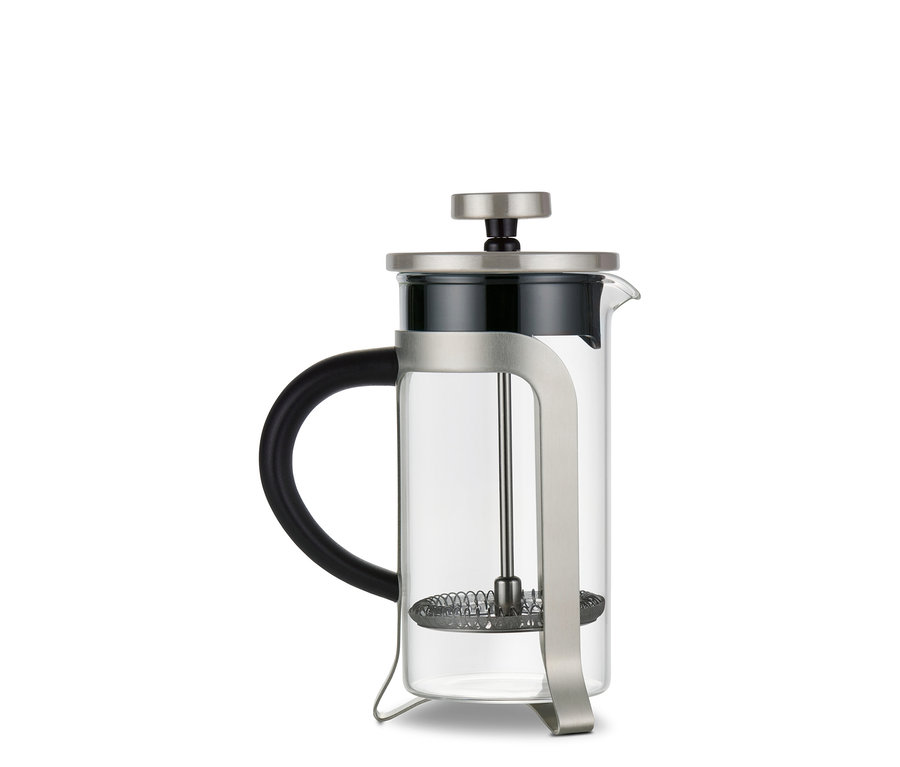 Eine Siebstempelkanne mit 300 ml Fassungsvermögen für 2 Tassen in Silber.