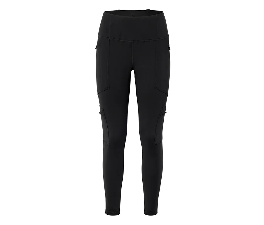 Schwarze Leggings mit Taschen an den Seiten.