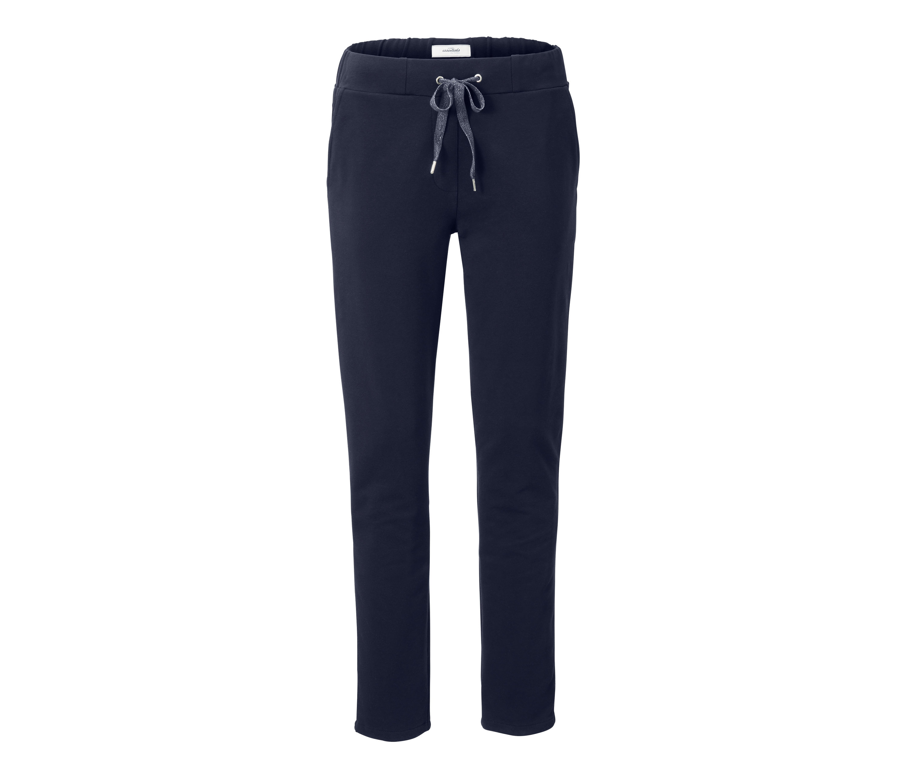 Eine marineblaue Joggpants mit Kordelzug in der Taille.