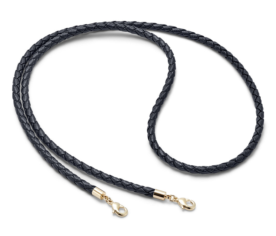 Schwarze Multifunktionskette im geflochtenen Design mit goldenen Karabinerhaken.