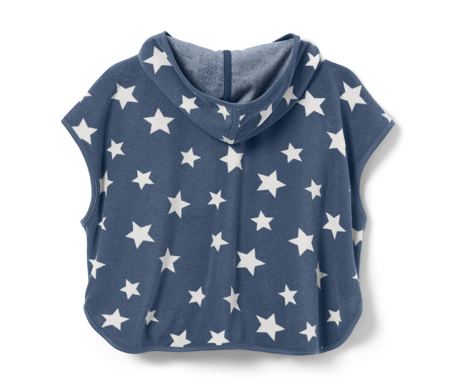 Blauer Kinder-Frottierponcho mit weißen Sternen.