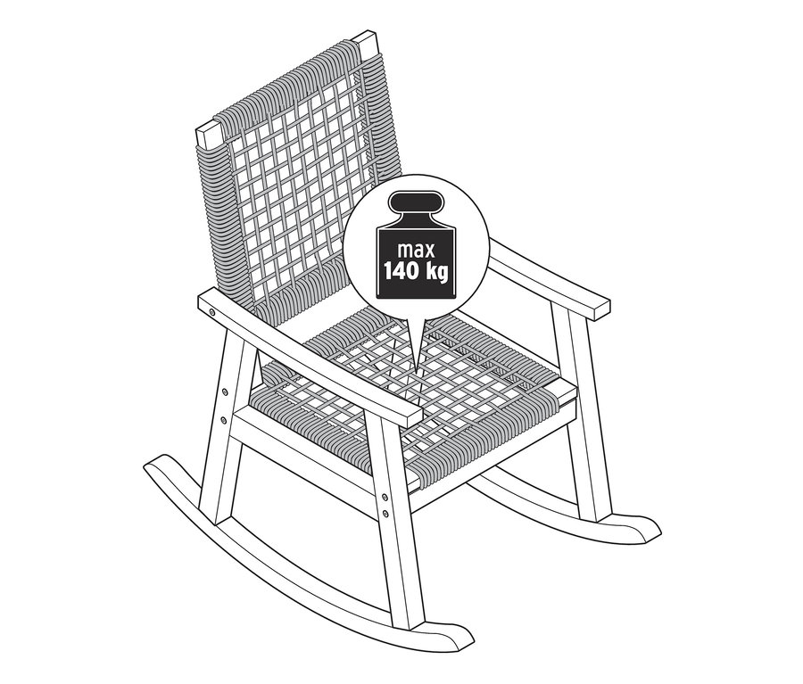 Eine Schemazeichnung von einem Schaukelsessel mit Polyrattangeflecht.
