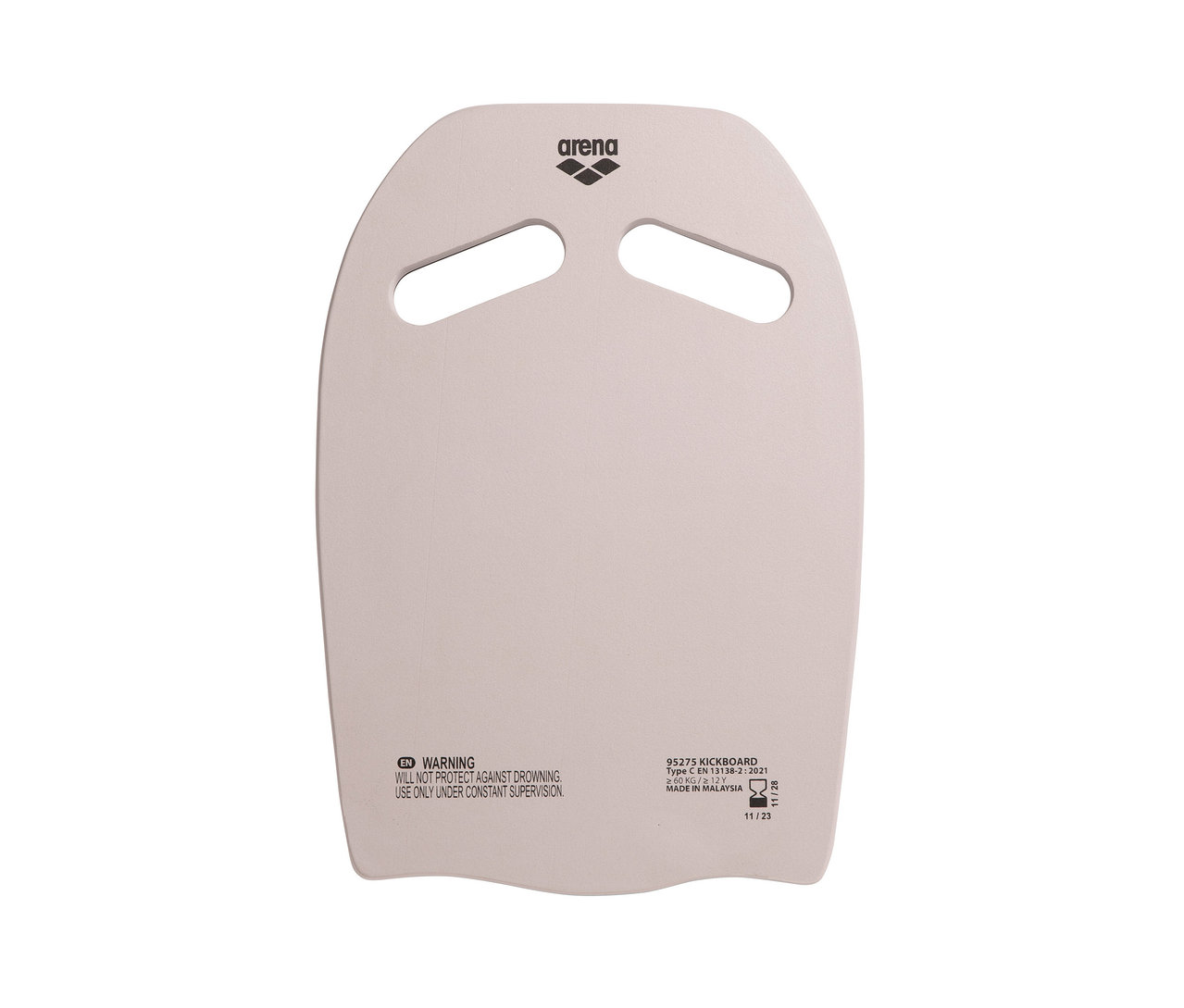 Beiges Arena Schwimmbrett Kickboard mit Griffloechern.
