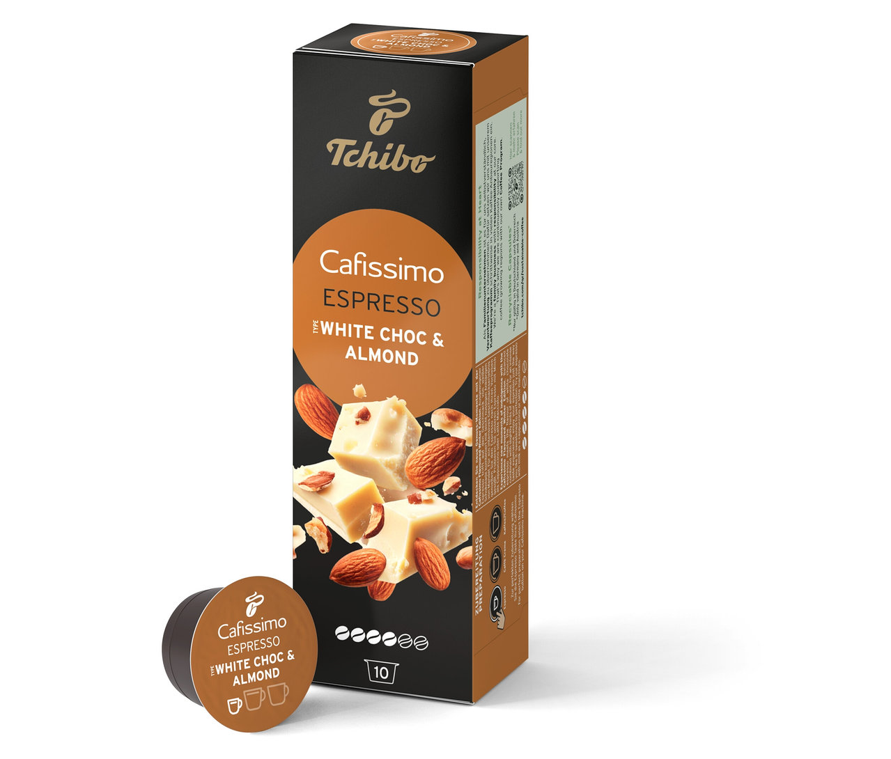 Packung Cafissimo Flavoured Espresso - White Choc & Almond - 10 Kapseln.