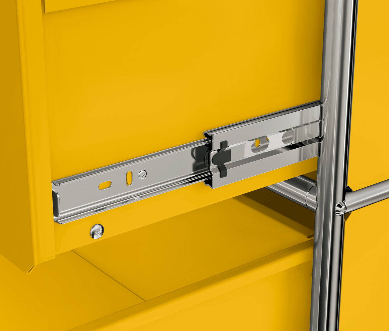 Detailansicht Rollcontainer Metall »CN3« mit 3 Schubladen, gelb.