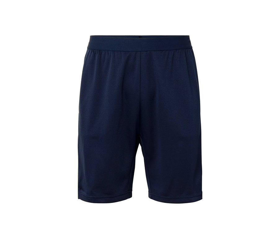 Blaue Sportshorts auf weißem Hintergrund.