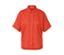 Orange Leinenbluse mit kurzen Ärmeln und Knöpfen.