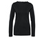 Schwarzes Langarmshirt mit gewelltem Kragen.
