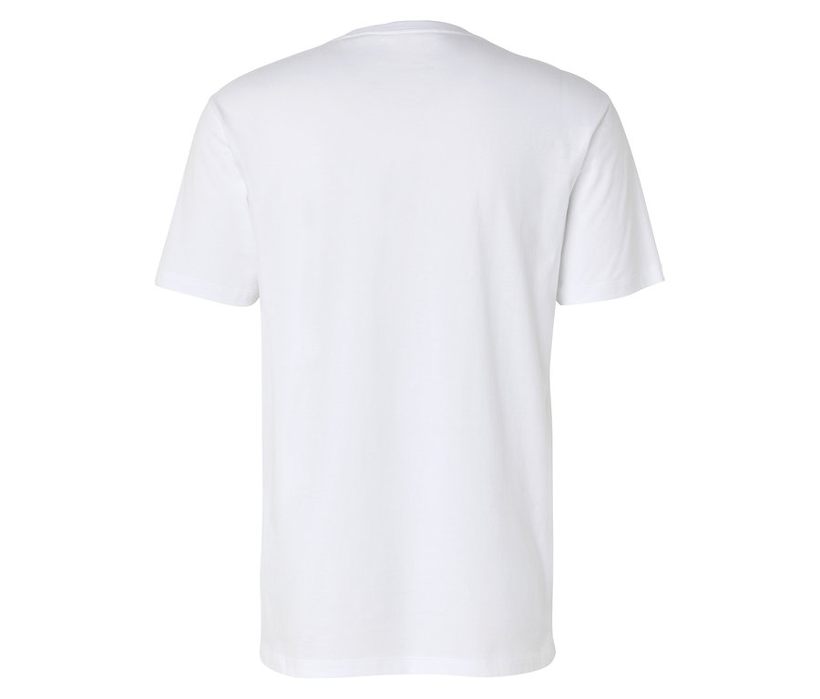Rückansicht eines schlichten, weißen T-Shirts.