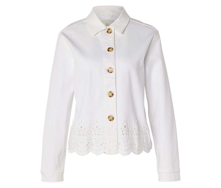 Weißes Hemd mit langen Ärmeln und Knöpfen.