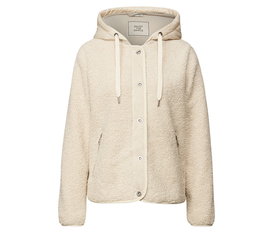 Beige Street One Teddyjacke mit abnehmbarer Kapuze.
