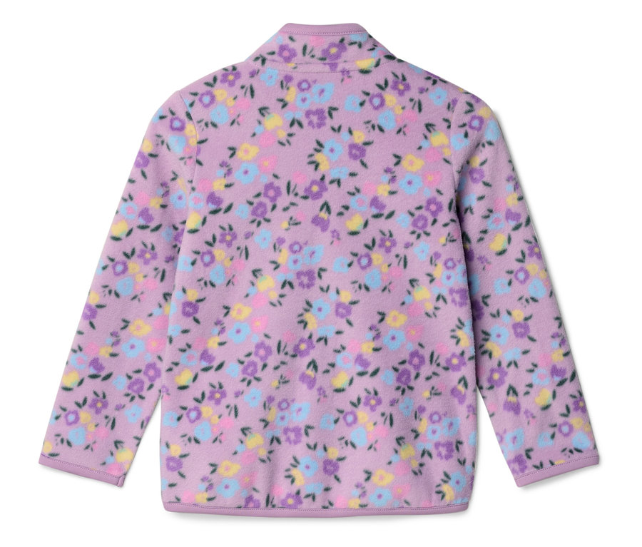 Helllila Fleecejacke mit Blumenmuster.