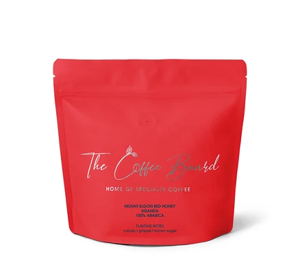 Rote Packung The Coffee Board - Mount Elgon Red Honey Omni Roast - 350 g Ganze Bohne.