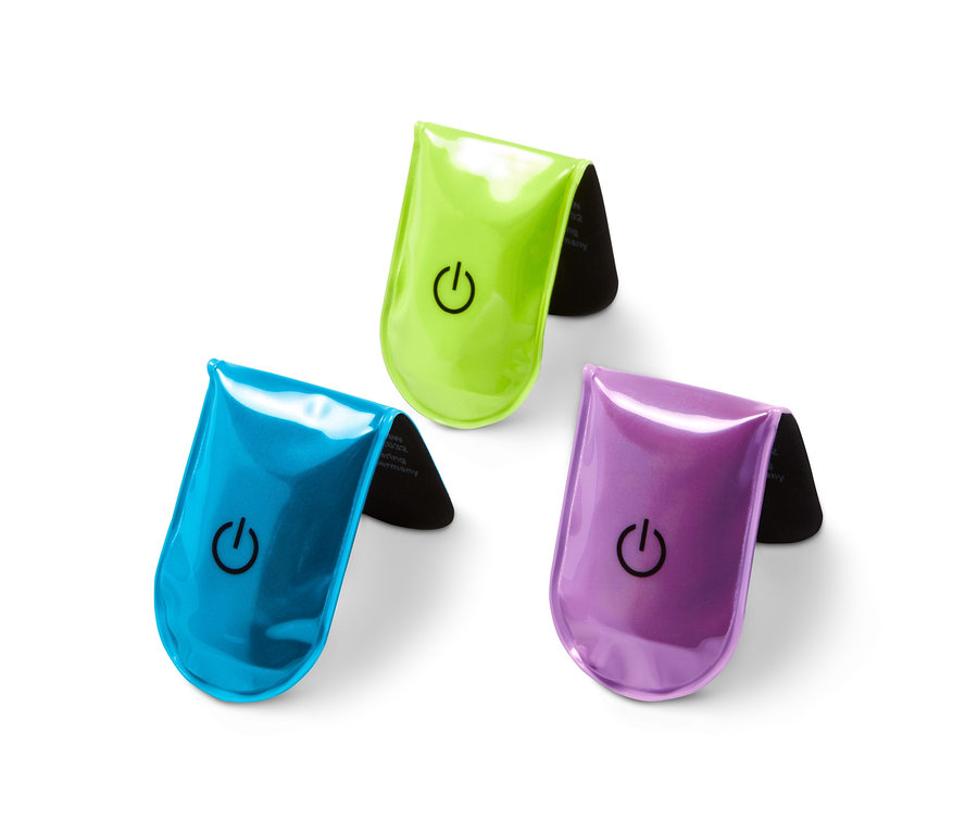Drei LED-Magnet-Lichter in Grün, Blau und Lila.