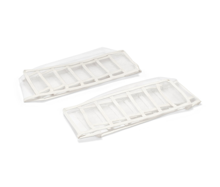 Zwei weiße Kleiderschrank-Organizer mit sieben Fächern auf weißem Hintergrund.