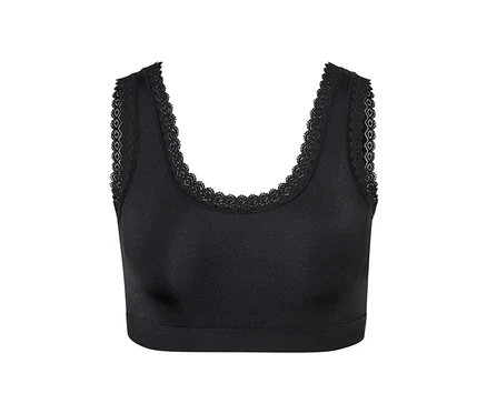 Schwarzes Bustier mit Spitzendetails.