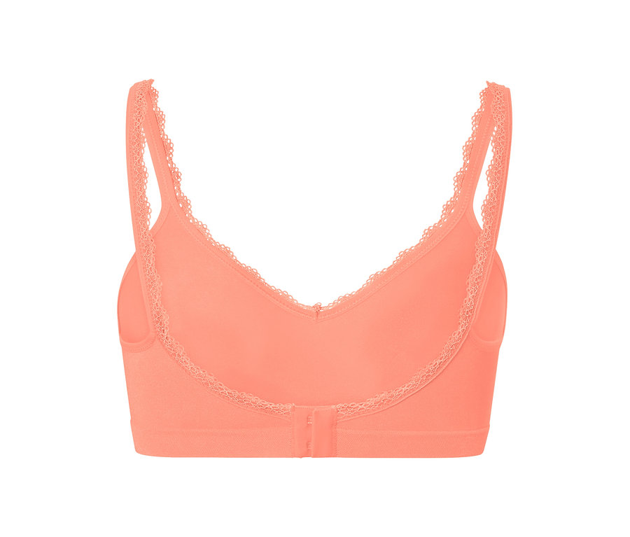 Rückansicht eines Seamless-Soft-BHs in Papaya-Farbe mit Spitzenbesatz.