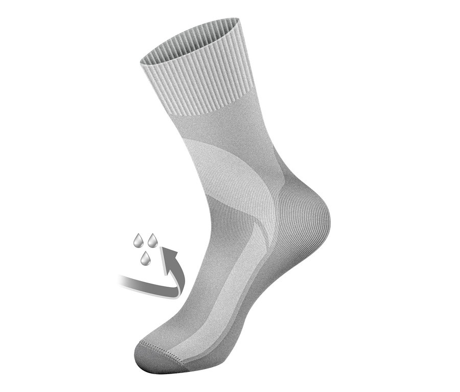 Ein einzelner grauer, wasserdichter Socken.