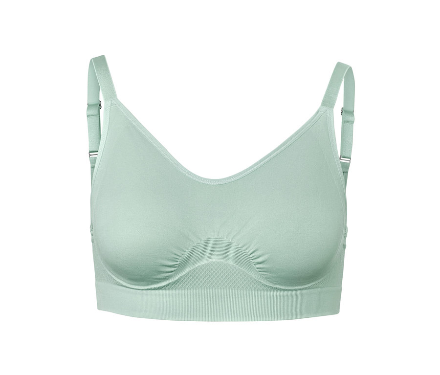 Detailaufnahme von einem Seamless-Sport-BH in Salbeigrün.