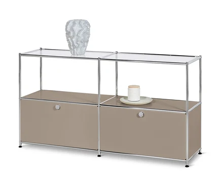 Sideboard Metall »CN3« mit 2 Klappen und Glasböden, taupefarben.