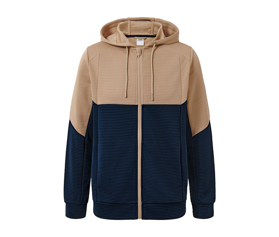 Funktionsjacke in Beige und Dunkelblau.