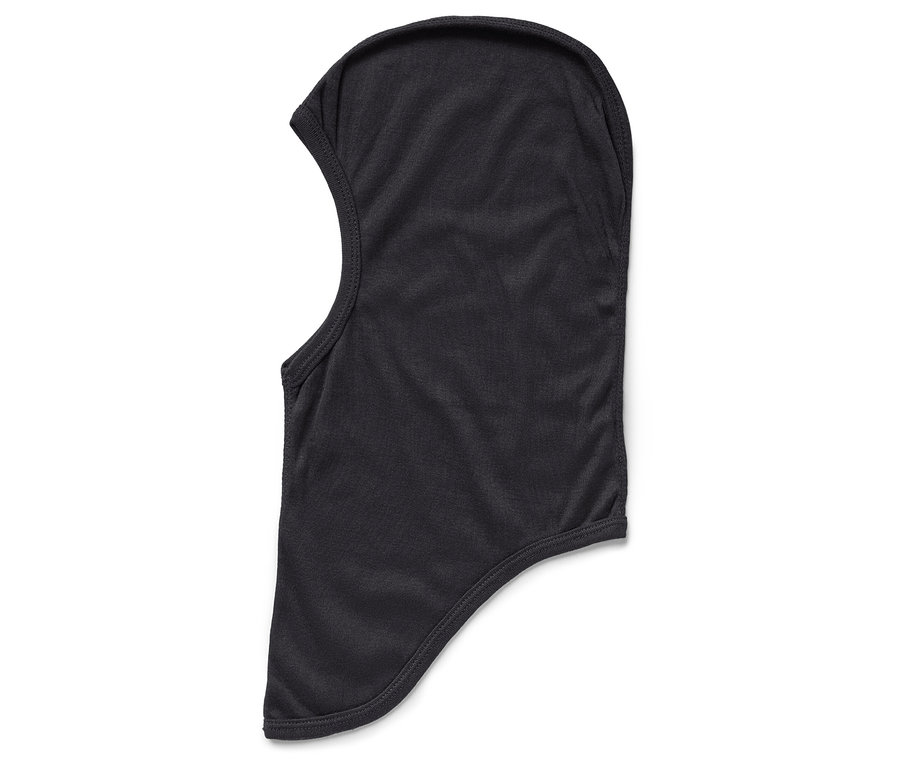 Schwarze Sturmhaube auf weißem Hintergrund.