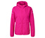 Pinke Kapuzenjacke mit reflektierenden Elementen an den Ärmeln.