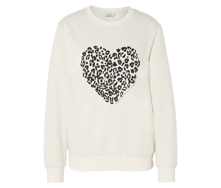 Beiges Sweatshirt mit Leopard-Herz in der Mitte.
