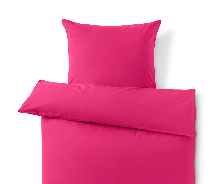 Pinke Renforcé-Bettwäsche in Normalgröße mit Kissen.