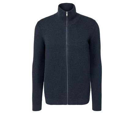 Navy melierte Strickjacke mit Reißverschluss.