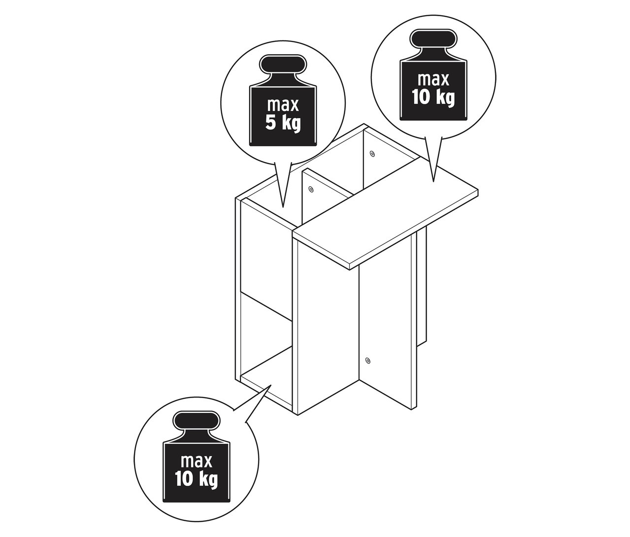 Illustration eines Beistelltisches in Holzoptik mit Gewichtsangaben.