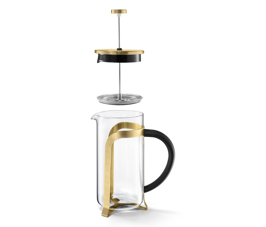 Zerlegte goldene Siebstempelkanne 800 ml für 6 Tassen.