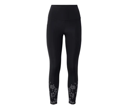 Schwarze Sportleggings »ActivePower« mit hohem Bund und grauem Blumenmuster an den Knöcheln.