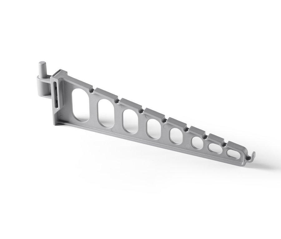 Ein grauer 2-in-1: Wäschetrockner und -auslüfter auf weißem Hintergrund.