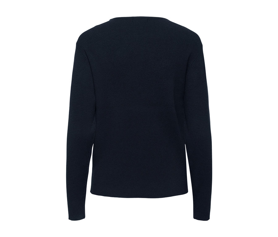 Marineblauer Feinstrick-Pullover mit Kragen.