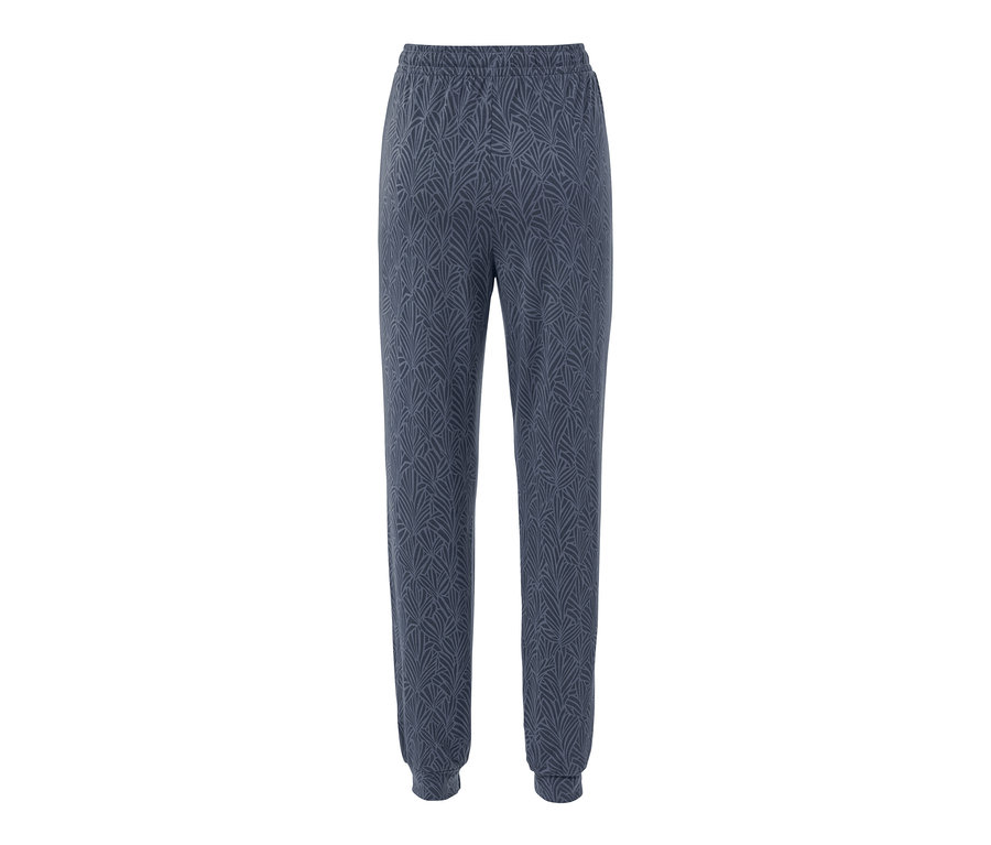 Eine blaue Pyjamahose mit Muster.