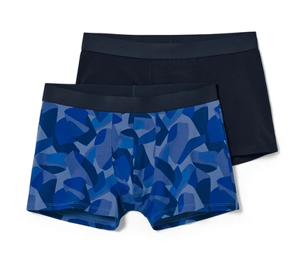 Zwei Slipboxer, eine blau gemustert, eine dunkelblau.